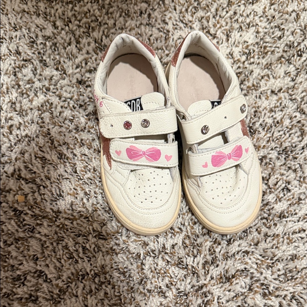 Golden Goose Kids Cream Sneakers with Pink Accents